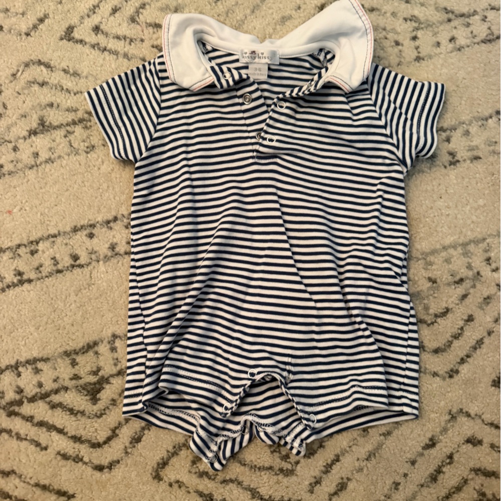 Kissy Kissy Navy and White Striped Baby Romper